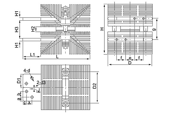 SF14, SF15, SF16, SF17, SF17A, SF18, SF18A Heatsink Drawing